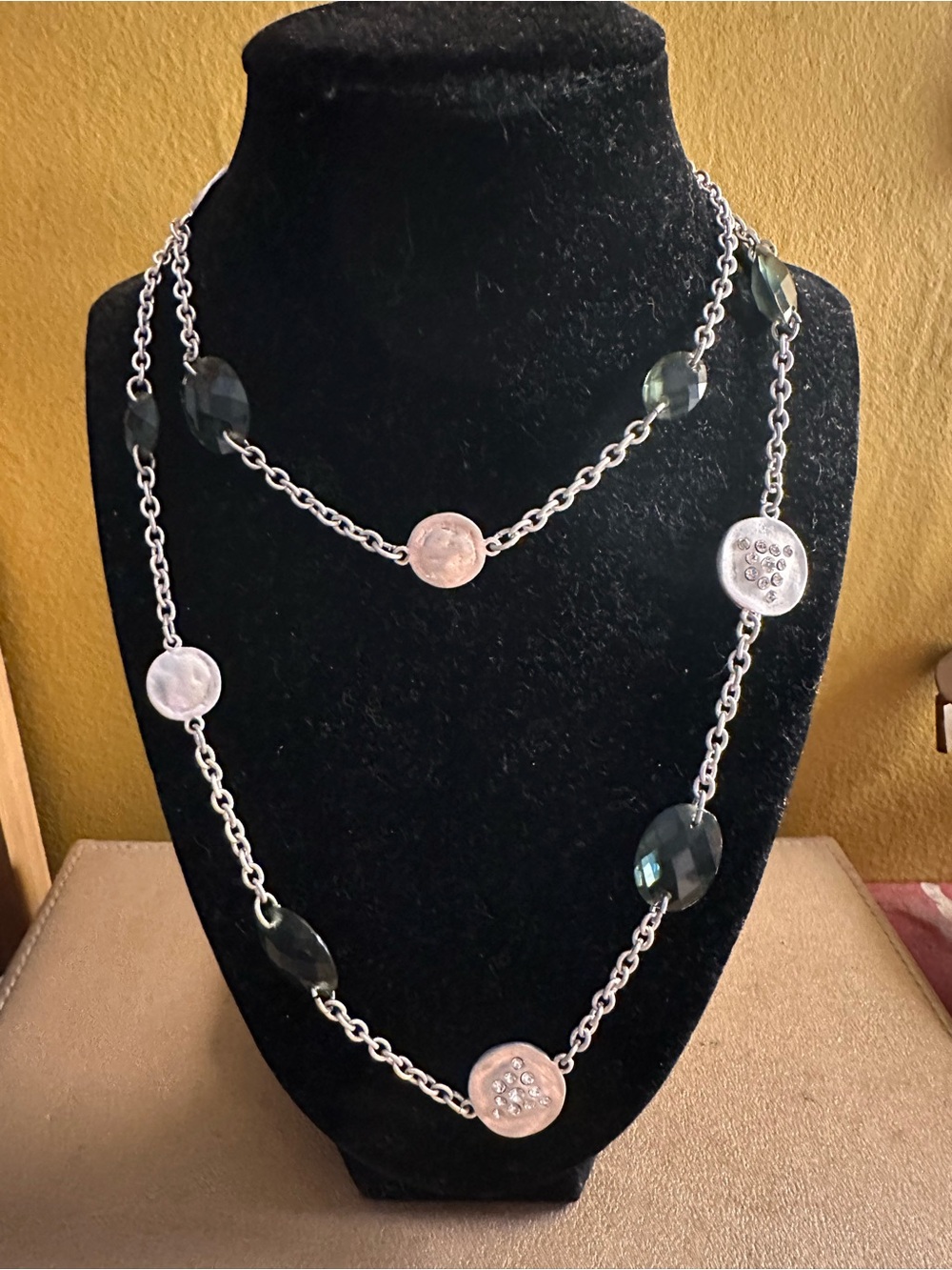 Jones New York Silver-Tone Long Layered Necklace with Dark Faceted Beads